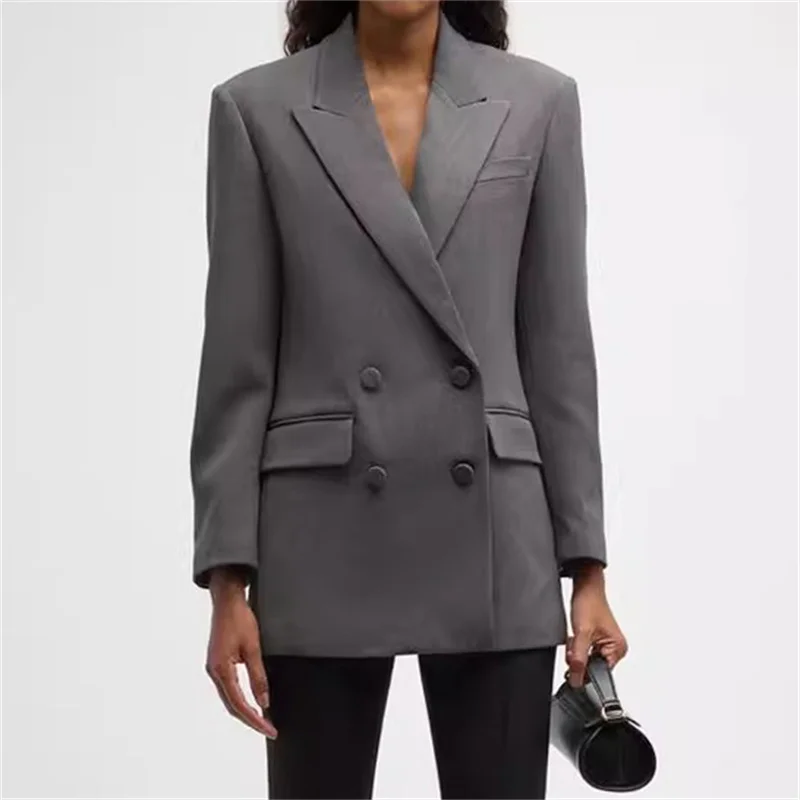 women's blazer 2024 autumn new in outerwears double breasted slim women's suit jacket High quality cotton blend long sleeved top