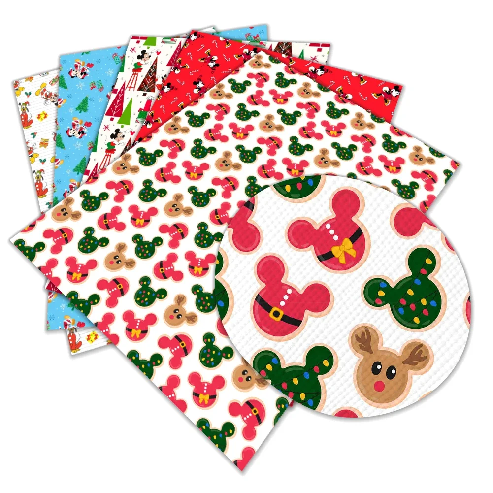 Disney Cute Mickey Christmas Printed Faux Leather Sheets Vinyl Sheets DIY Earring Hair Bow Crafts Leather 12*8 Inches