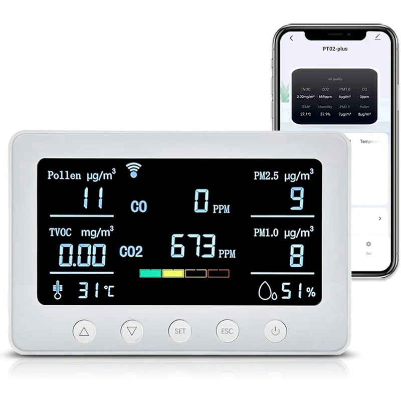 Imagem -02 - Wi-fi Monitor de Qualidade do ar Pólen Tvoc co Co2 Pm2.5 1.0 Controlador de Temperatura Rs485 Data Logger