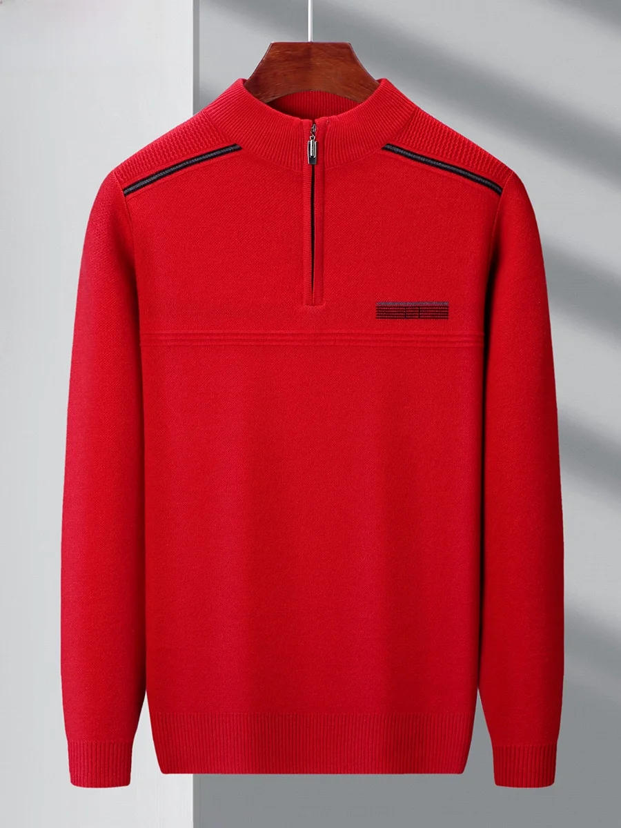 

Теплый утолщенный шерстяной вязаный свитер-пуловер с воротником-стойкой на молнии для мужчин, модная городская зимняя одежда для мужчин среднего возраста