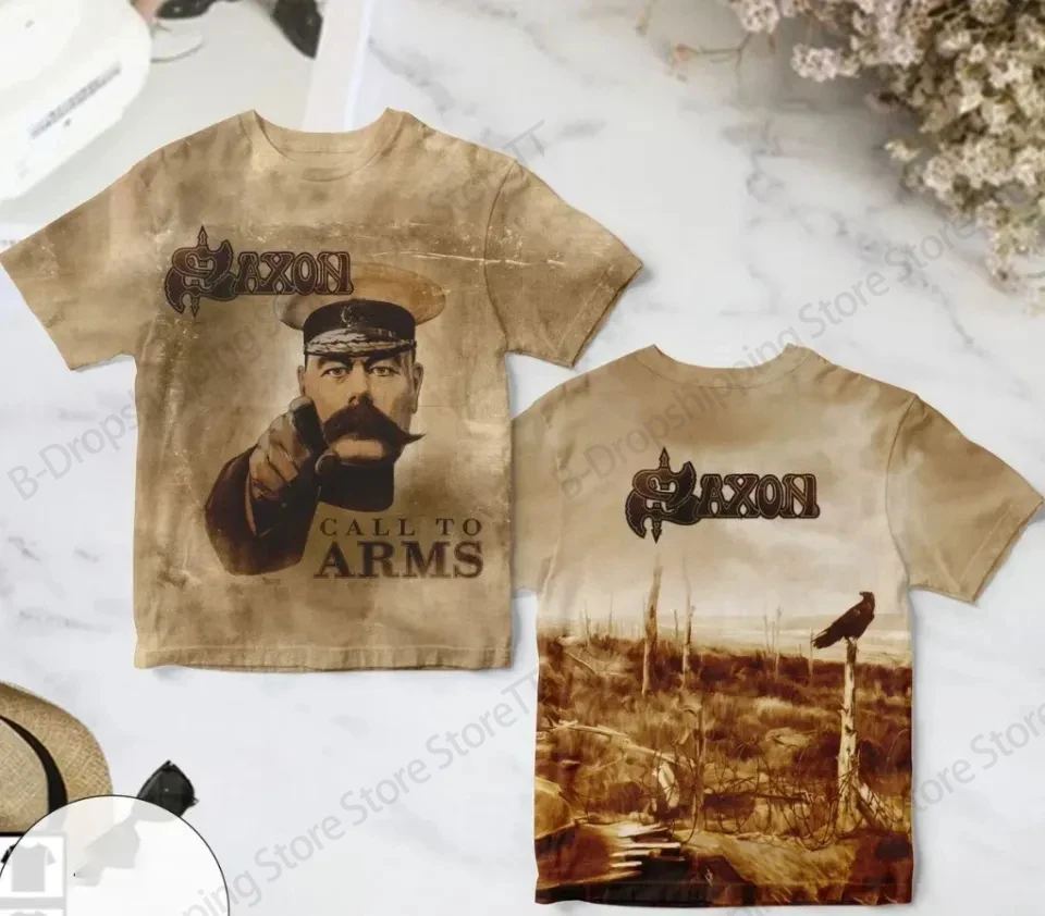 Hip Hop Rock Saxon Band 3D Print T-shirt Men Women Fashion Short Sleeve Vintage Punk Album Tops Tees Men Clothing Kids Costume