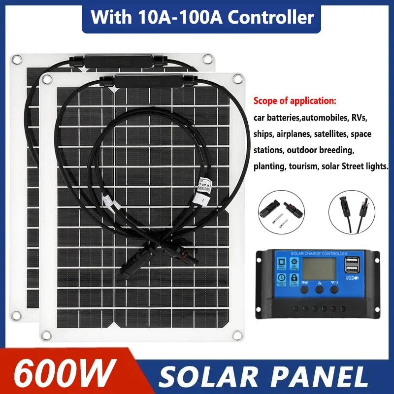 

Комплект гибкой солнечной панели с контроллером 10 А-600 А, 30-Вт, внешний аккумулятор с солнечными элементами для телефона, автомобиля, яхты, кемпинга, зарядное устройство