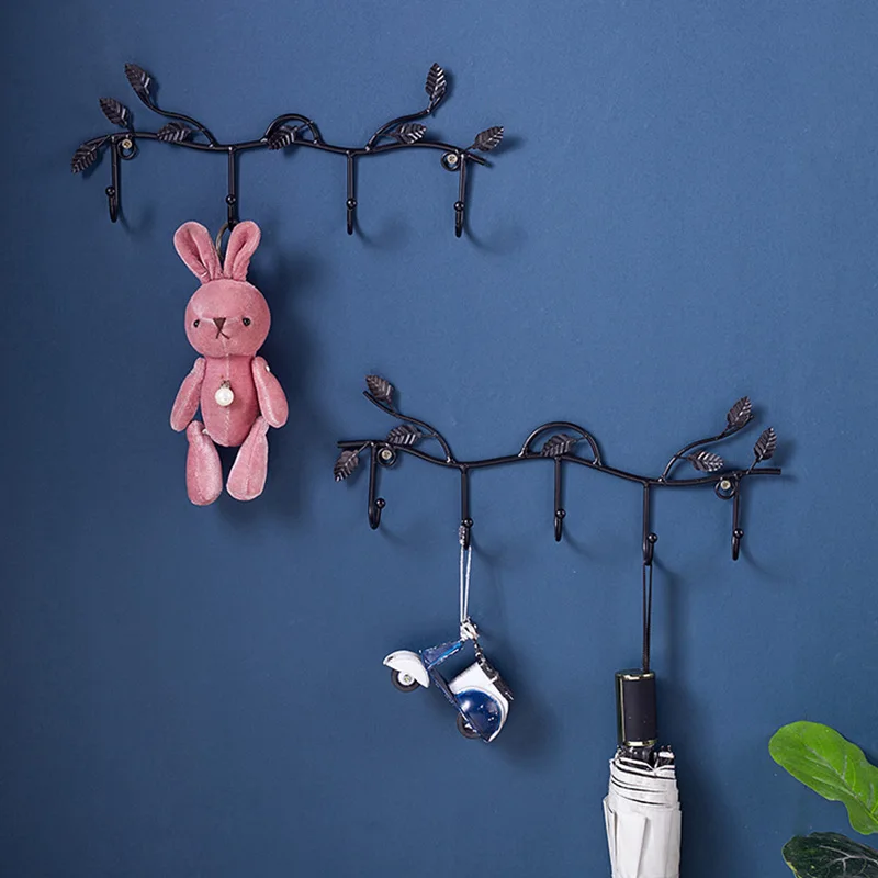 Milti-purpose Wall Mounted Hooks Metal Leaves Key Storage Holder Coat Clothes Rack Punch-free Hats Towel Hanger Home Decorations