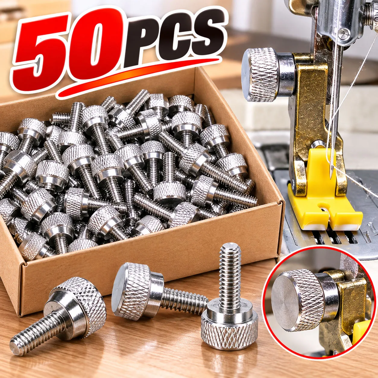 Hand-Tightening Presser Foot Screw for Computerized Flat Sewing Machines And Old-Style Pedal Sewing Machines