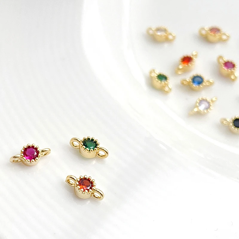 8 PCS Zircon Inlaid Double Ring Pendant DIY Makes Fashionable Jewelry, Necklaces, Bracelets, Brass Plated Accessories, Materials