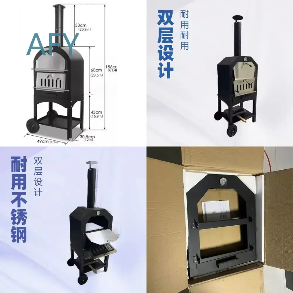 Pizza Oven for Outdoor Use Double Deck Push Type Kiln Oven with PP Wheels Stainless Steel 12 Inch Dual Purpose Pizza Oven for