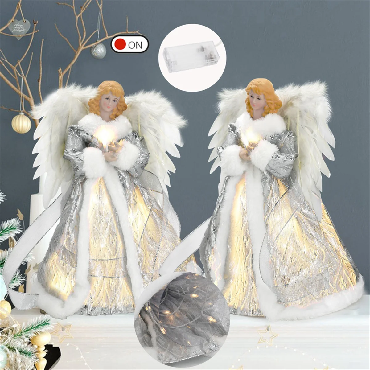 Angel Christmas with Lights & Extended Cord,Cute LED Lighted Tree Toppers ,A