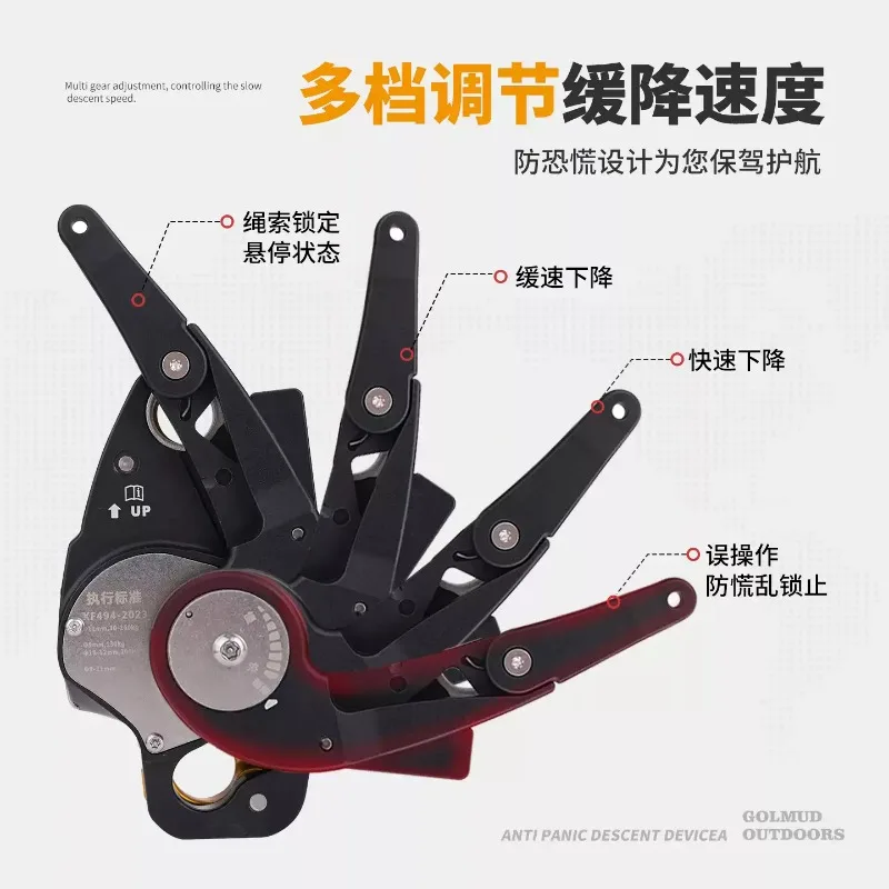 Suitable for Outdoor Climbing Descender, Anti-panic Cam Manual Descender, Quick Descent Aerial Work