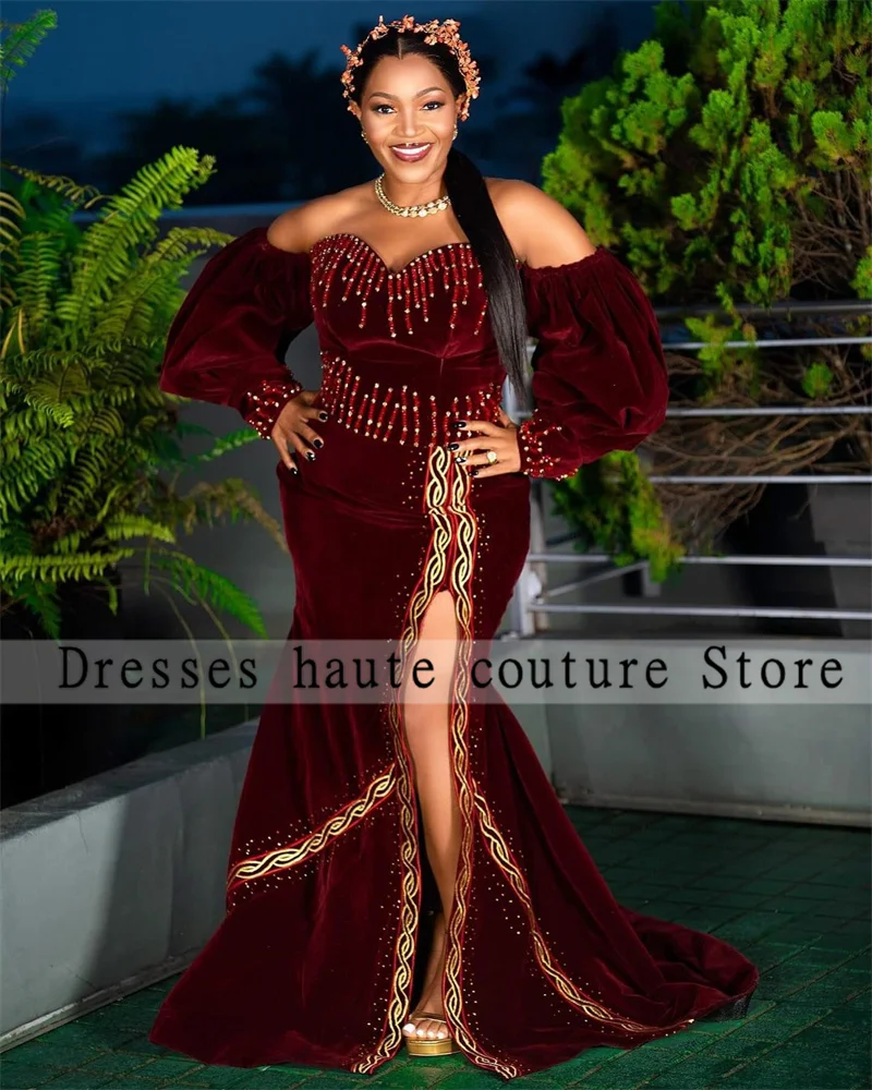 

New Arrivals Burgundy Beaded Mermaid Evening Dresses 2025 Elegant Formal Party Gowns Wedding Party Dress For Women Customized