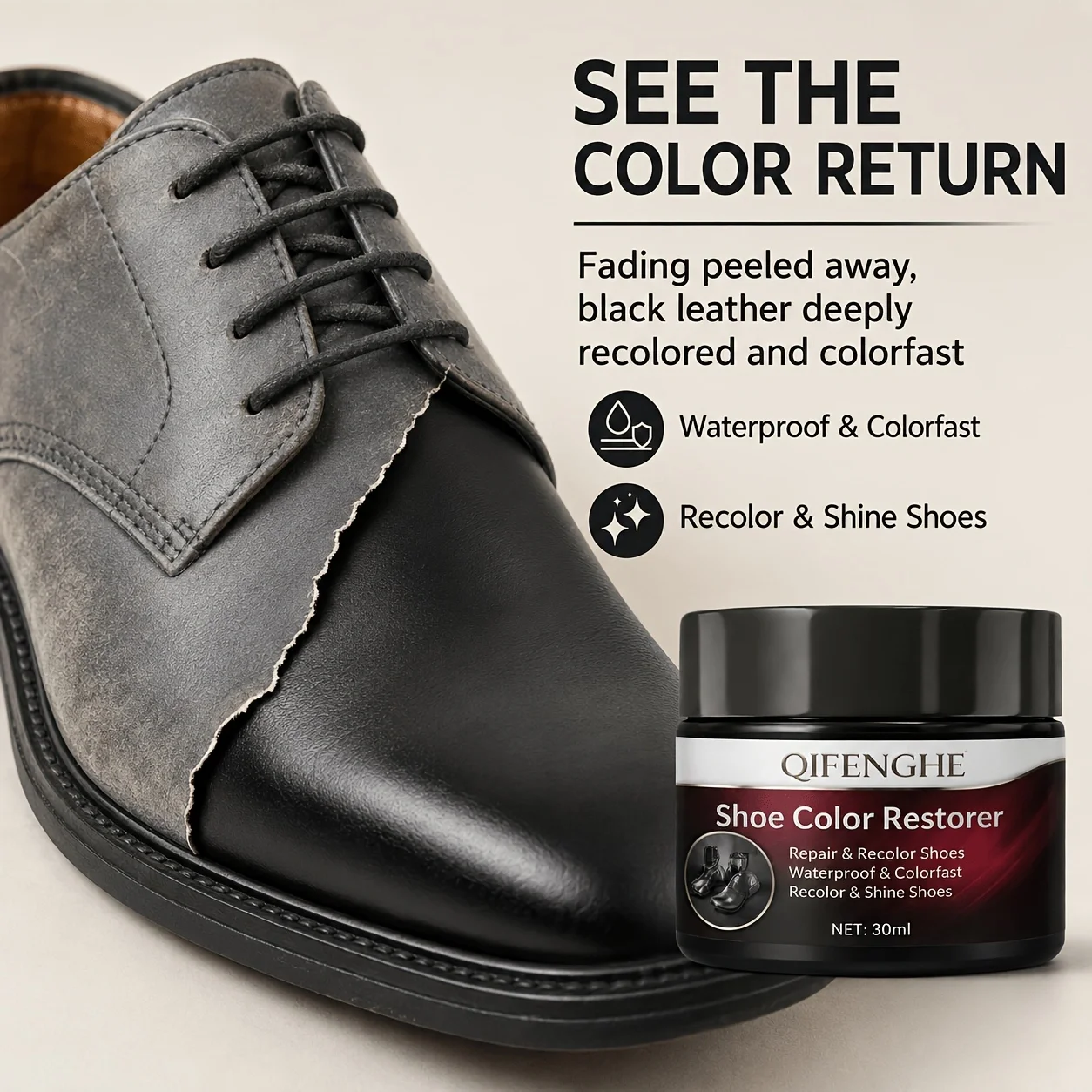 Shoe Color Restoration Balm, Recolor, Shine & Protect Faded Leather Footwear Waterproof