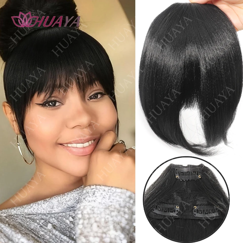 Frangia Fermaglio per capelli in parrucche sintetiche naturali spesse Frangia completa Frangia dritta con aste per accessori per capelli da donna