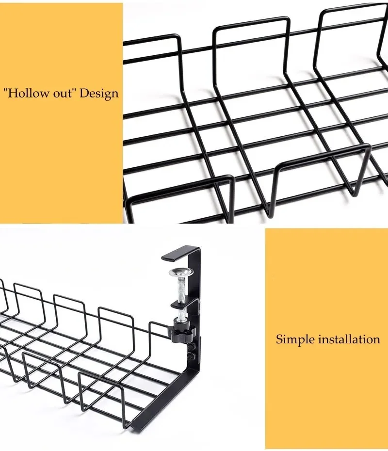 Wire Mesh Organization No Drilling Cable Mmanagement Holder Under Desk Office Space Saving Organizer Tray