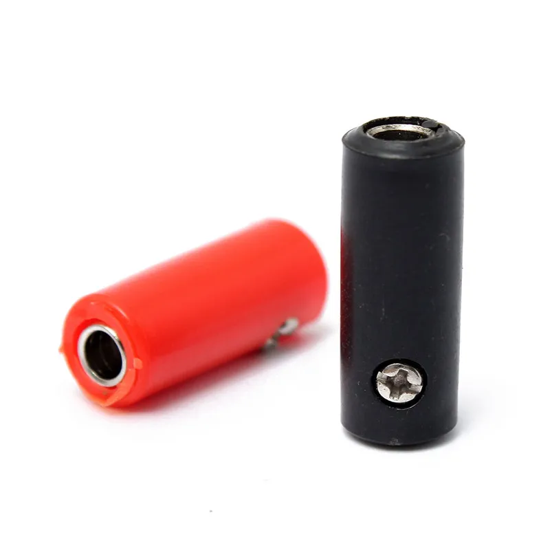 2PCS Copper Silicone Insulated In Line Banana Female Jack Socket Converter Adapter Plug Connector Red Black