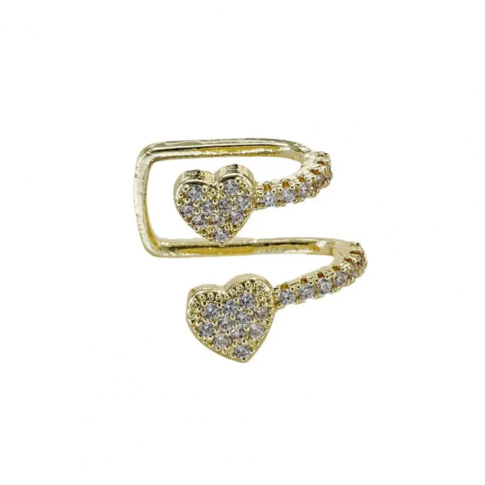 Simple Sophisticated Earrings Stylish Rhinestone Heart Ear Cuff for Women Non-pierced Stainless Steel Clip-on Earrings