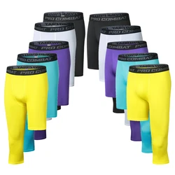 Men Boy Girl Kids Children Running One Leg Tights GYM Pants Basketball Football Soccer Fitness Exercise Sport Capri Leggings 95