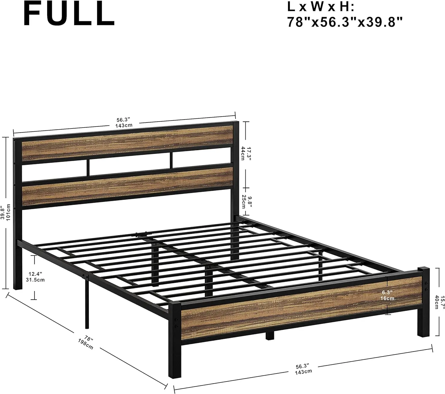 Bed Frame with Headboard, Easy Assembly, Noise-Free, No Box Spring Needed, Heavy Strong Metal Support Frames