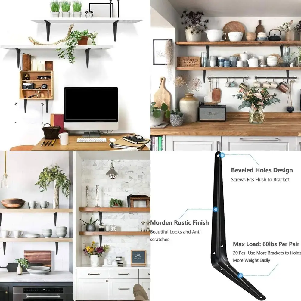 

12 сверхмощных металлических кронштейнов для полок в деревенском стиле фермерского дома, черное железо, L-образное настенное крепление для деревянных полок