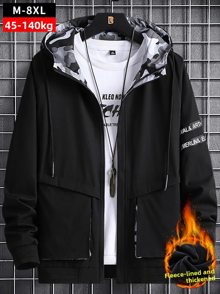 

plus Size Men's Jaet Spring Autumn 2024 New Camouflage Hooded Jaet Extra Large plus Size Fat Men's Clothing Polyester Fabric