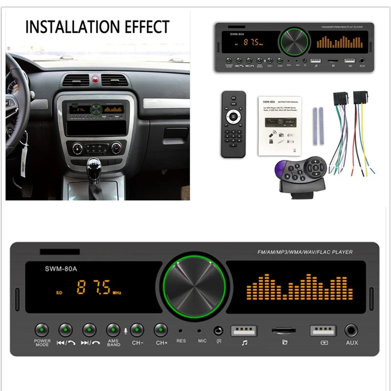 1Din Car Radio Multimedia Handsfree MP3 Player FM AM Audio 12V USB/SD/AUX Input In Dash Locator Auto Stereo Head Unit