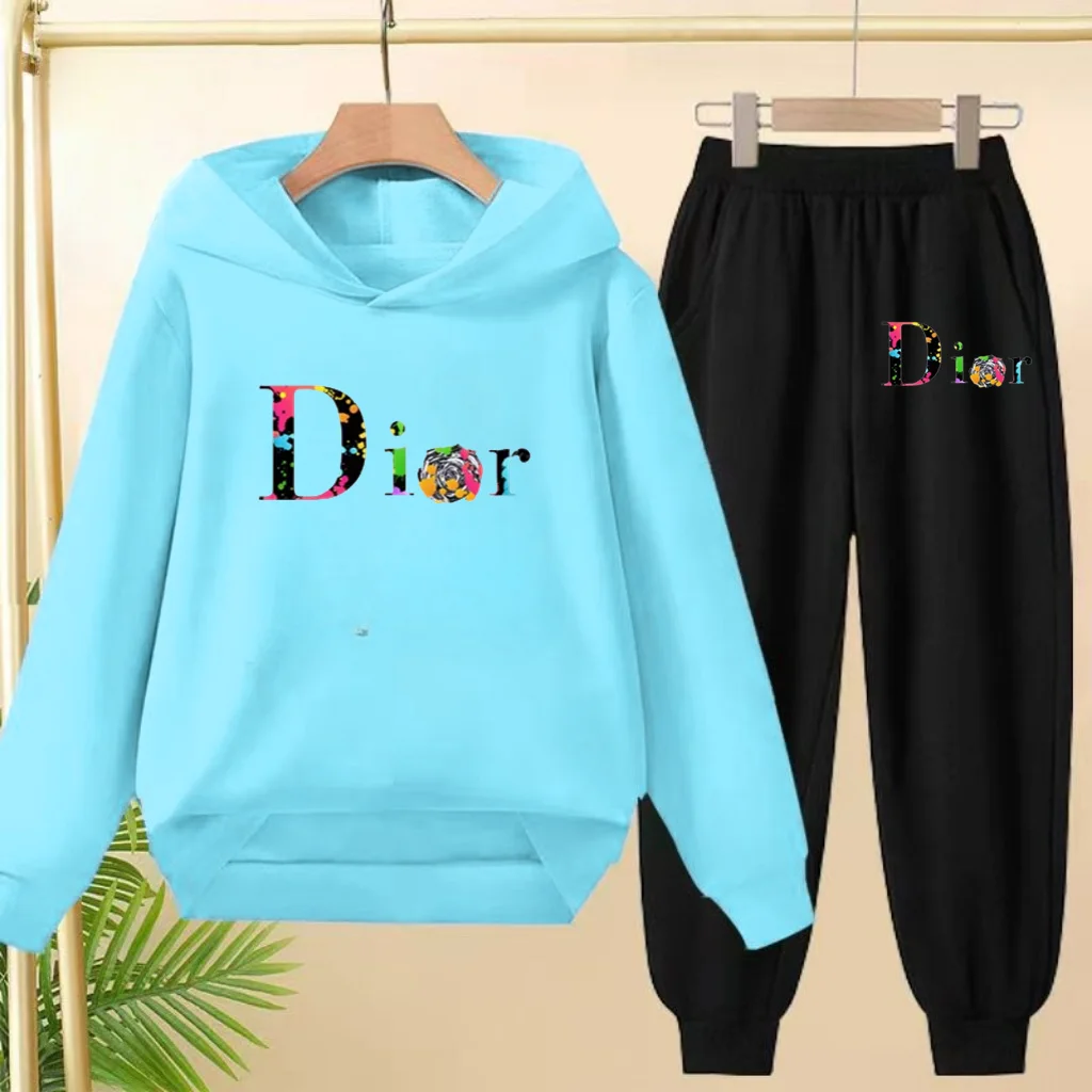 

Children Commodity Hoodie Colored Letters Sports Pullover3-12Yrs Coat Sweatshirt+Pants 2P Boys Girls Toddler Clothes Leisure Set