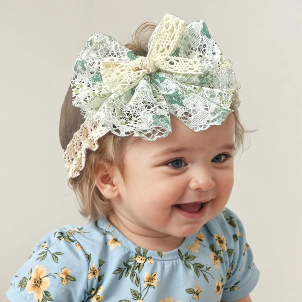 

Lace Baby Girls Headband Cute Printed Bow Children's Headscarf Summer Newborn Baby Hair Accessory Chiffon Flower Bow Hairband