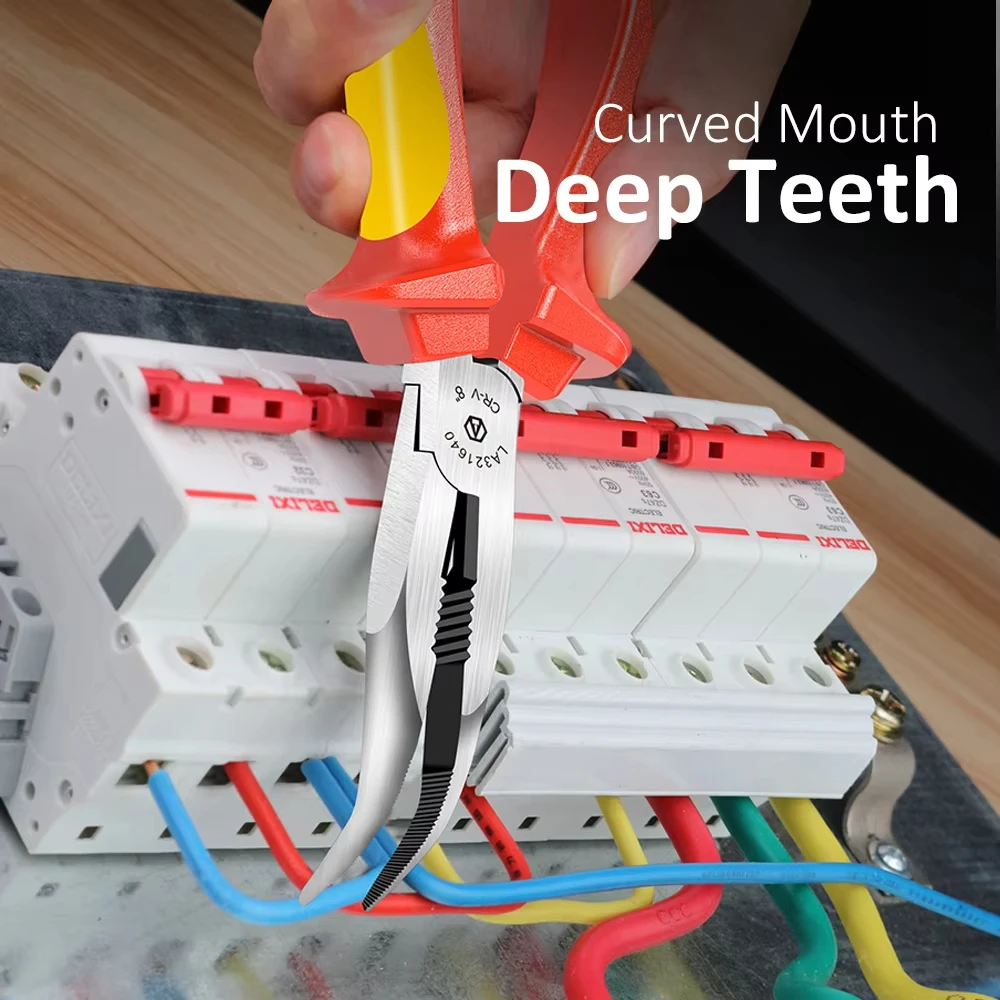 VDE Curved Needle Nose Pliers Isolated Wire Cutter Cr-V Electrician Pliers Multifunction Hand Tools