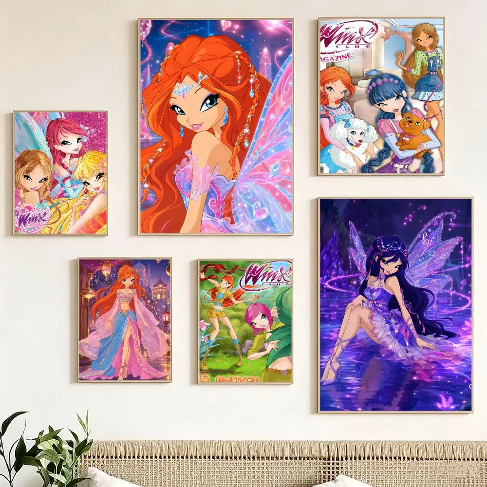 Anime Merchandise W-World of Winx Poster impermeable para el hogar sala de estar dormitorio bar decoracion estetica