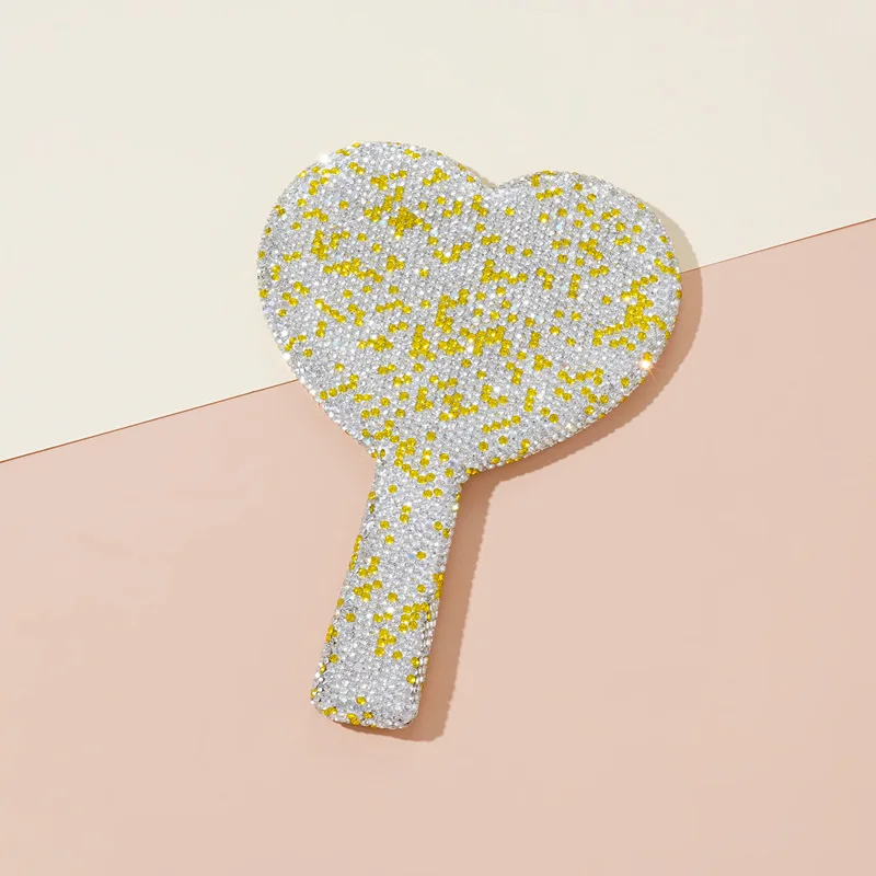 Diamant Handheld Make-Up Spiegel Liebe Herz Spiegel Weiblichen Griff Make-Up Kosmetische Schönheit Werkzeuge Handheld Mädchen Make-Up Spiegel