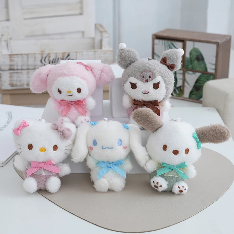 

12CM Kawaii Sanrio Kuromi Plush Keychains Japanese My Melody Plush Toy Cinnamoroll Doll Ornaments 쿠로미키링 장난감 시나모롤 Christmas Gift