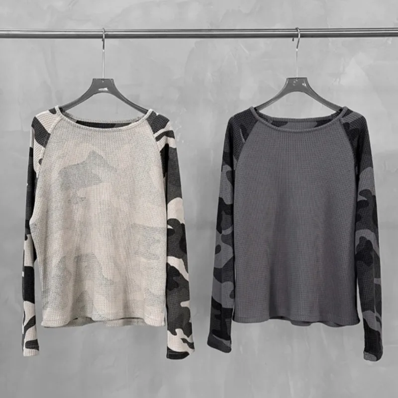 26SS Men's Long Sleeved Pullover Top Classic Design Retro Camouflage Long Sleeved T-shirt Breathable Waffle Knit Couple's Top
