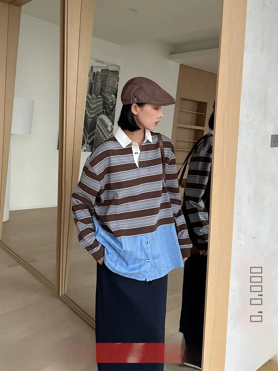 

Brand Long Sve Collar T-irt Patchwork Handpied Store DEARSOCUTE Loose Fit Regular Length Spring 2025