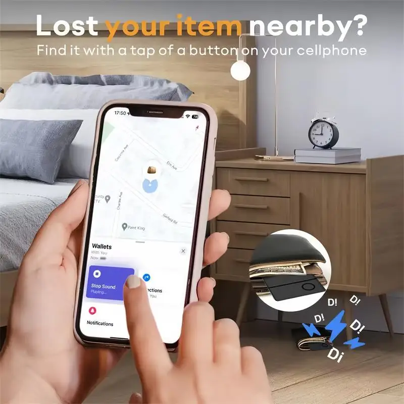 Rastreador de tarjetas magnéticas inteligentes, soporte de tarjeta de identificación ultrafino para IOS y iPhone, funciona con Apple Find My APP, carga inalámbrica