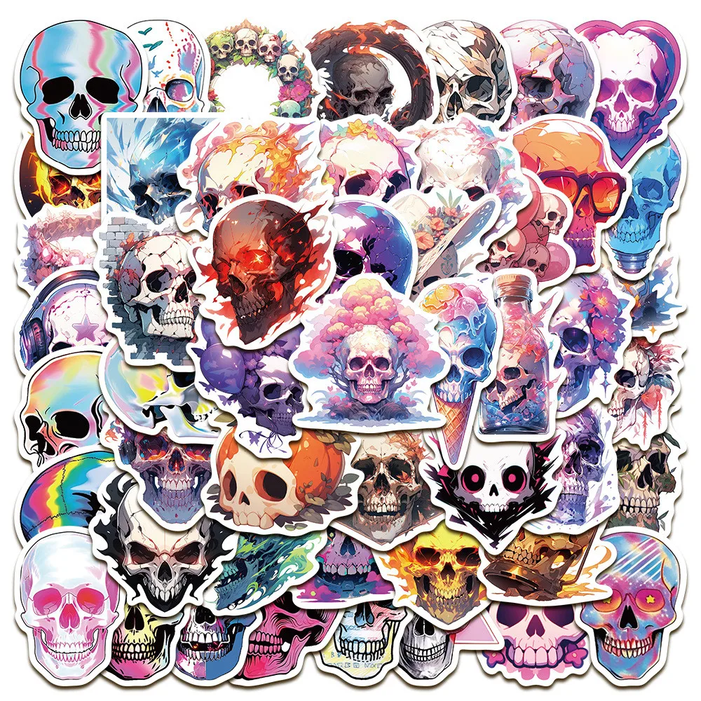 50PCS Colorful Laser Gothic Skull Graffiti Stickers for Bicycle Hand Account Pencil Case Decals Peel Joy Sticker Store