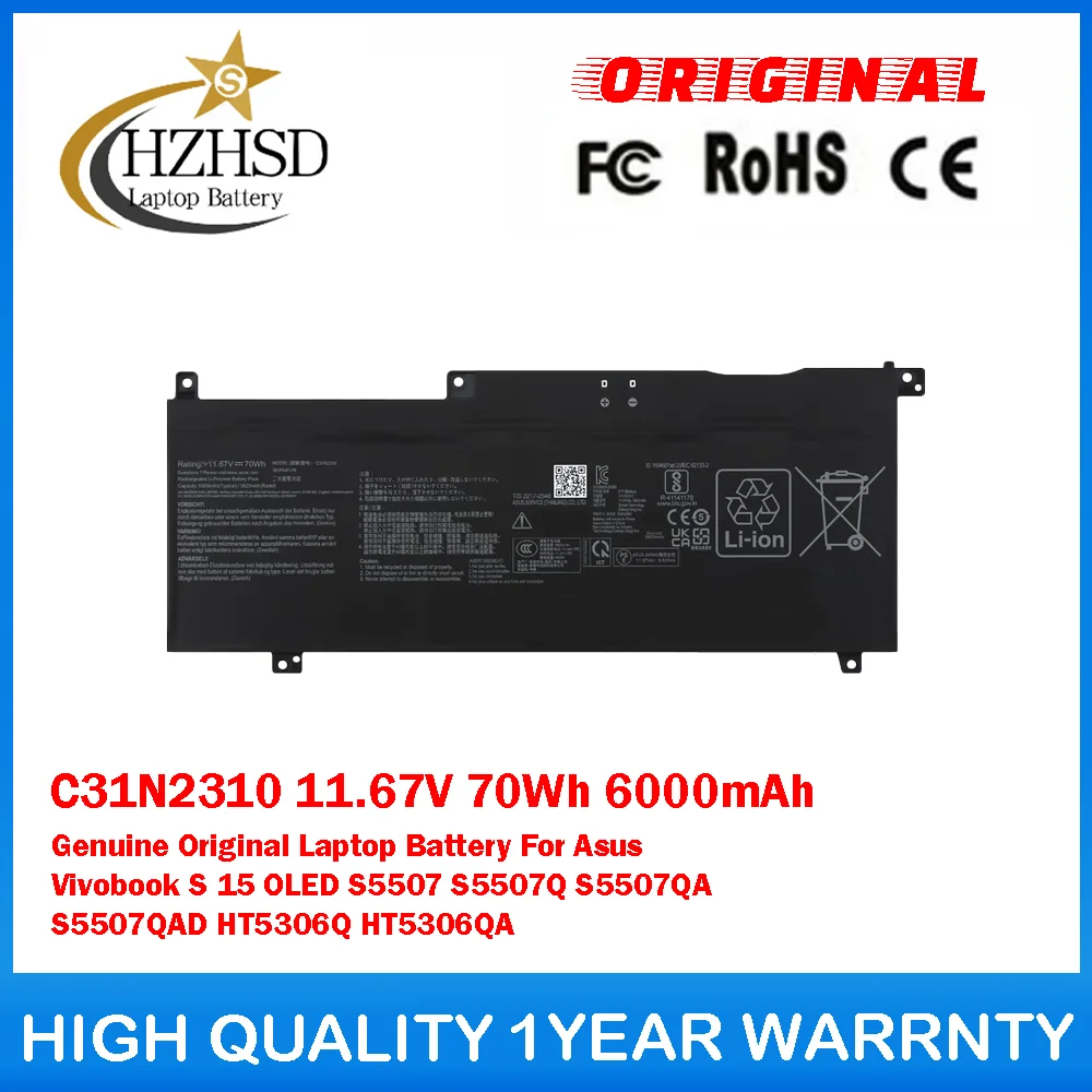 

C31N2310 11,67 В 70 Втч 6000 мАч Оригинальный аккумулятор для ноутбука Asus Vivobook S 15 OLED S5507 S5507Q S5507QA S5507QAD HT5306Q