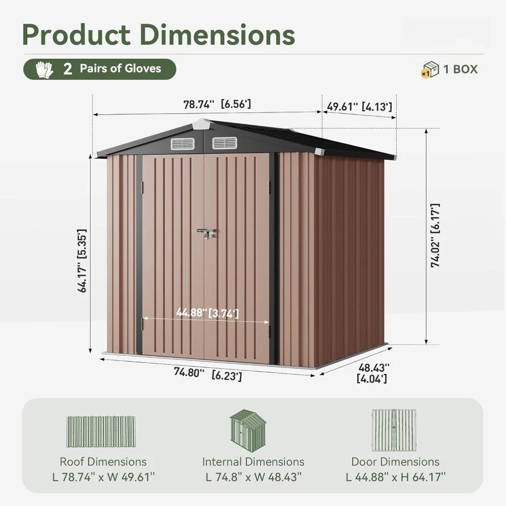 

6.2x4 FT Shed Outdoor Storage Shed, with Lockable Doors & Slooping Roof Metal Garden Tool Shed for Backyard, Patio