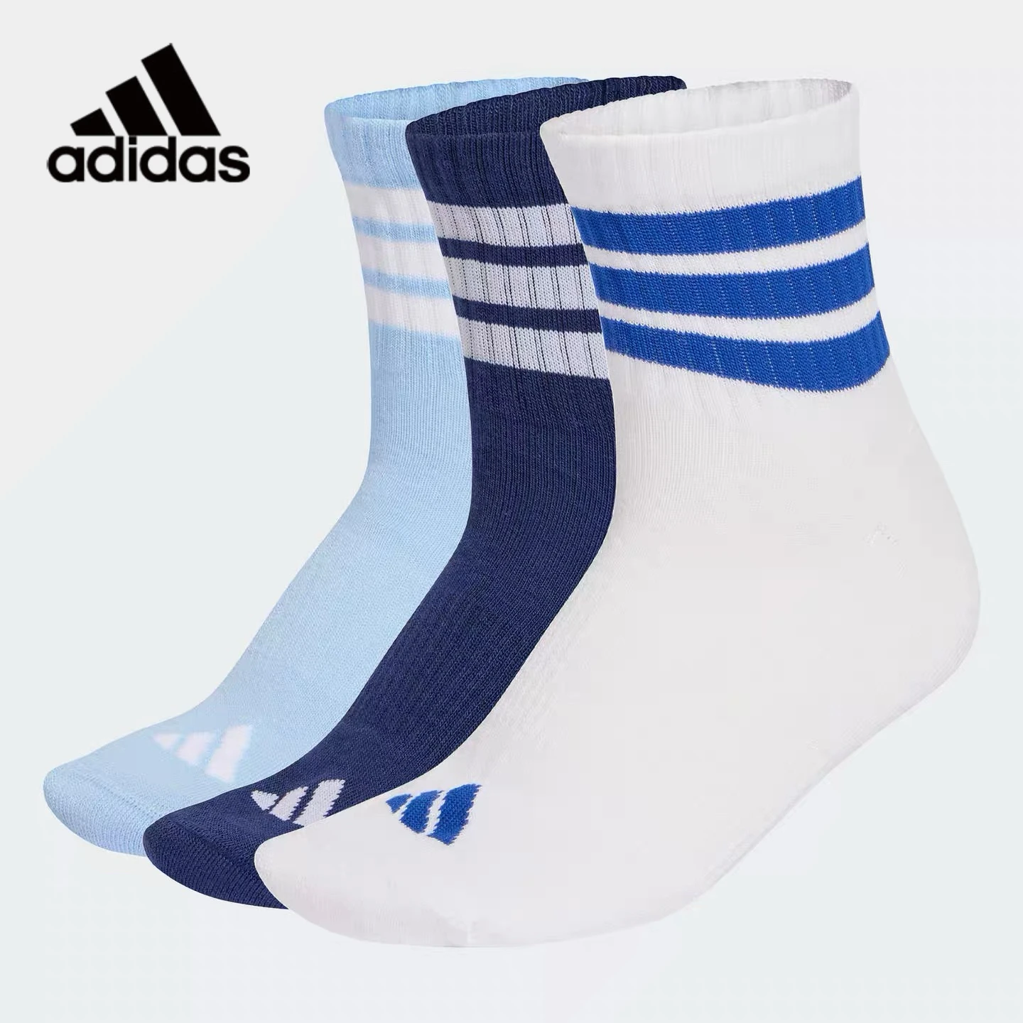 Adidas Unisex 3 Pairs 3-Stripes Ankle Socks Soft Breathable Ribbed Athletic Crew Socks Sports Running Daily Casual Wear KC9615