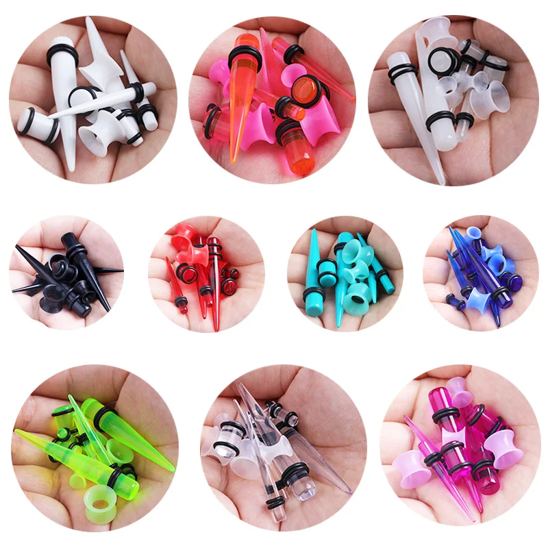 36PCS/lot Acrylic Ear Stretching Kit - Mixed Color Taper & Plug Set, 14G-00G Flesh Tunnel Expanders, Body Piercing Jewelry image 3