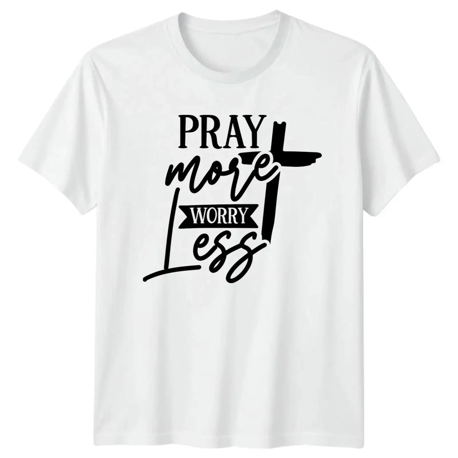 T Shirt Pray More Worry Less christlicher Glaube Geschenk für Sie und Ihn vintage Washed Breathable Stylish Casual Slightly