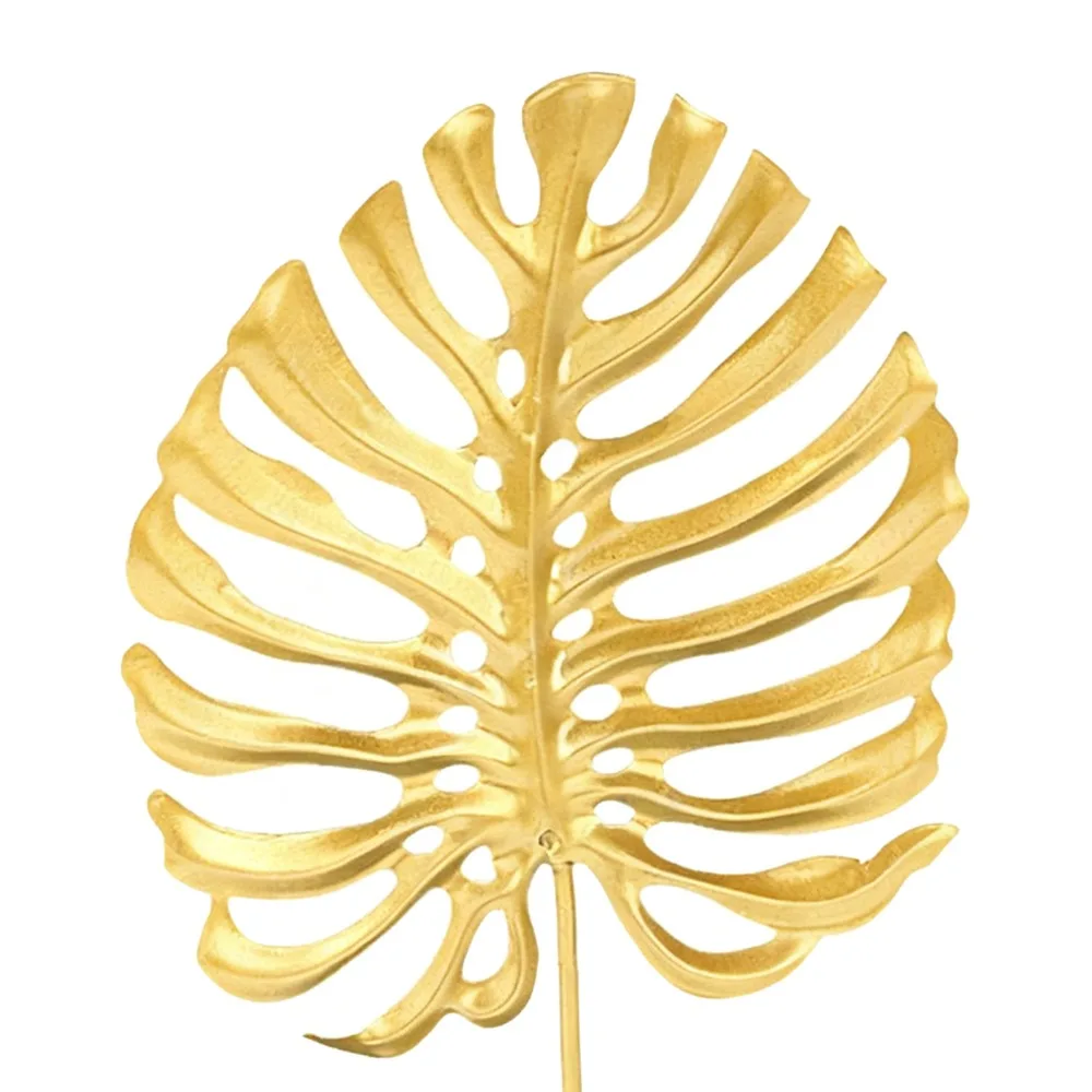Iron Gold Metal Monsteras Leaf Table Decor Gold Two Different Height Cement Base Iron Leaf Desktop Ornament Leaves