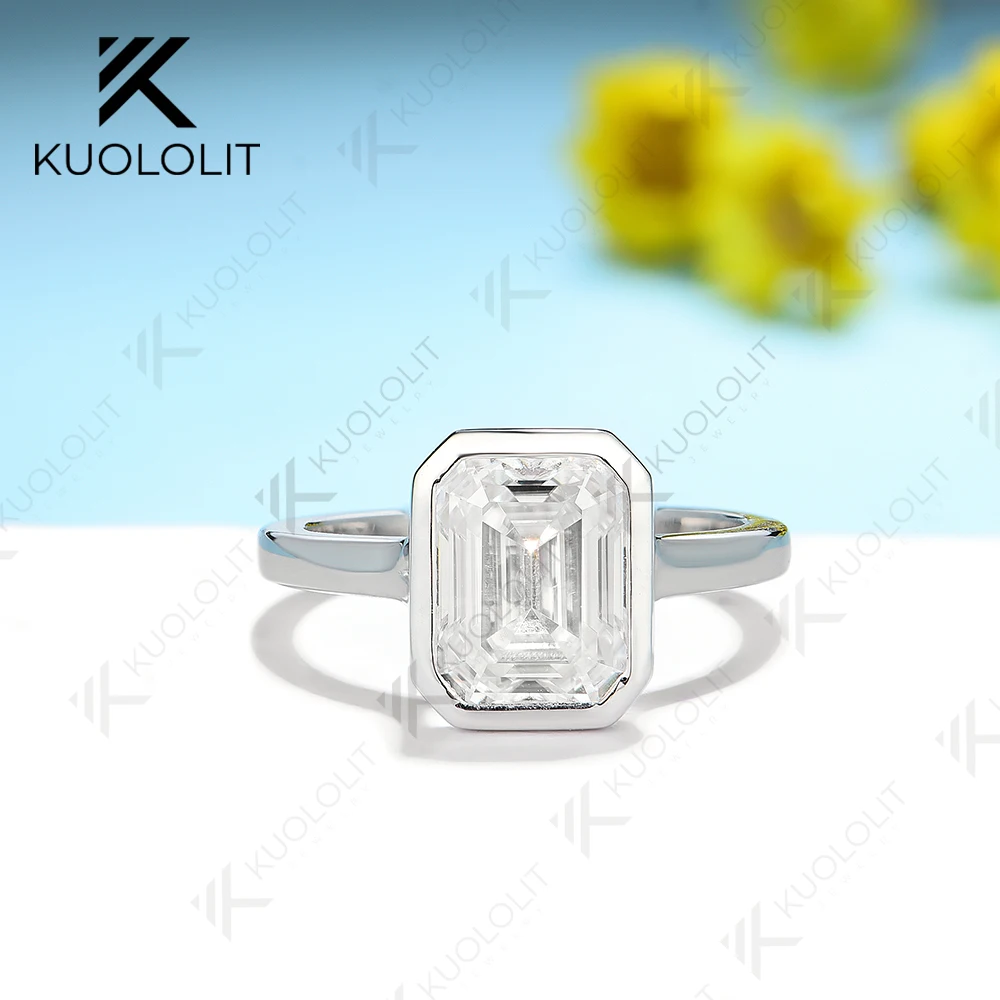 Kuololit 3ct Emerald Cut Moissnanite Ring for Women Solid PT950 14K10K White Gold D/VVS1 Solitaire Ring for Engagement Christmas