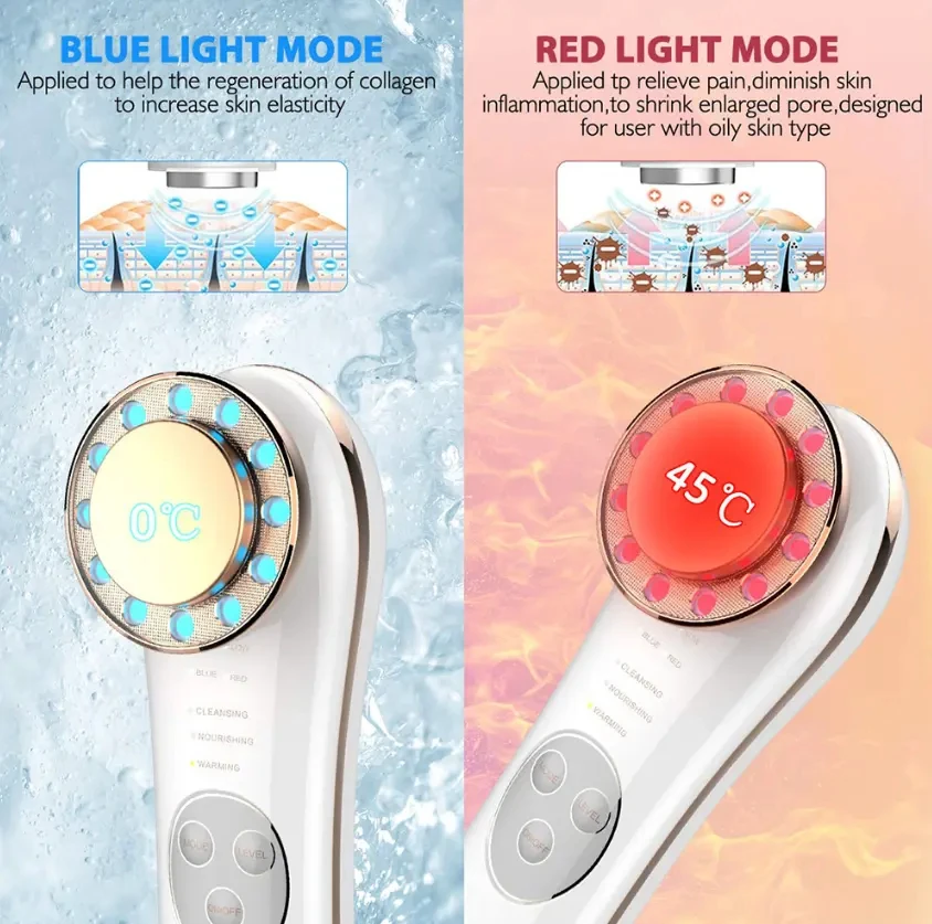 Appareil de beauté du visage LED EMS RF, outil de soins de la peau avec lumière rouge et bleue, masseur de nettoyage, Anti-vieillissement, raffermissant