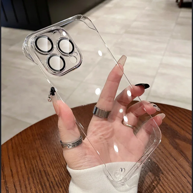 Luxuriöse, rahmenlose, transparente Hülle für iPhone 17, 16, 15, 14, 13, 12 Pro Max Plus, Glas-Kameraschutz, ultradünn, hart, PC – Detail 7