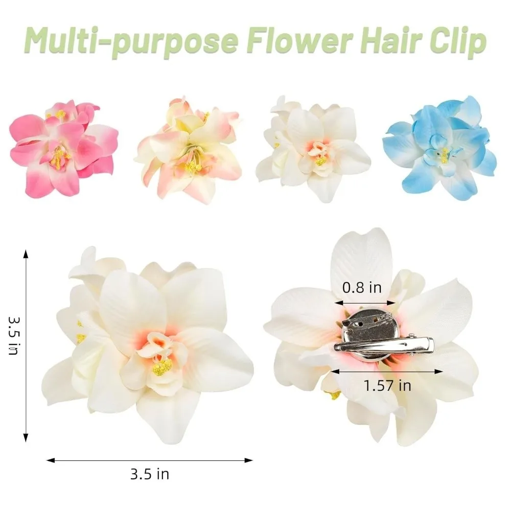 Modische Hawaiianische Blumen-Haarspange mit 3 Orchideen, Bunte Haarnadeln, Realistische Haaraccessoires für Strandurlaub und Partys – Detail 2