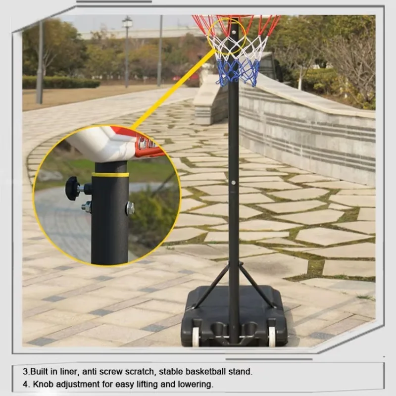 Portable Height Adjustable Basketball Hoop Stand System Indoor With Wheels For Teenagers Daily Play Safe Stable