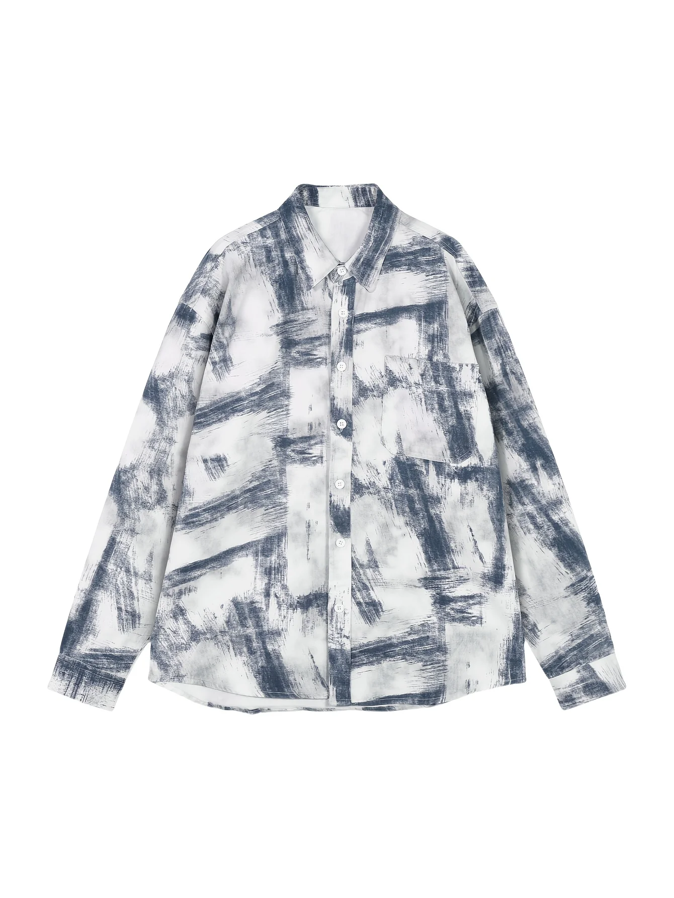 

LVLAEA Мужская осенняя рубашка с нерегулярной росписью тушью и принтом, повседневная модная рубашка с длинными рукавами и лацканами на пуговицах и карманами для мужчин