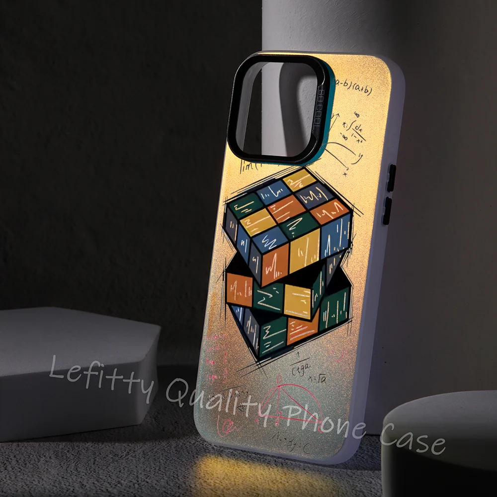

Rubik Cube Formula Spoofs Phone Case Laser Metallic For IPhone 16 15 14 13 12 11 Pro Max Matte Aurora Multicolor Gradient Cover