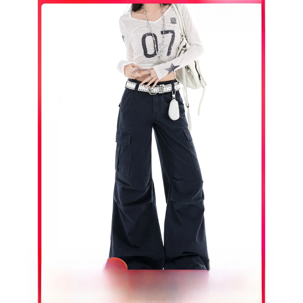 

Off Loose Fit Low Waist Bell Bot Denim Jeans Women's Utili Workwear Blue Jeans Casual Comfortable Stretch Denim