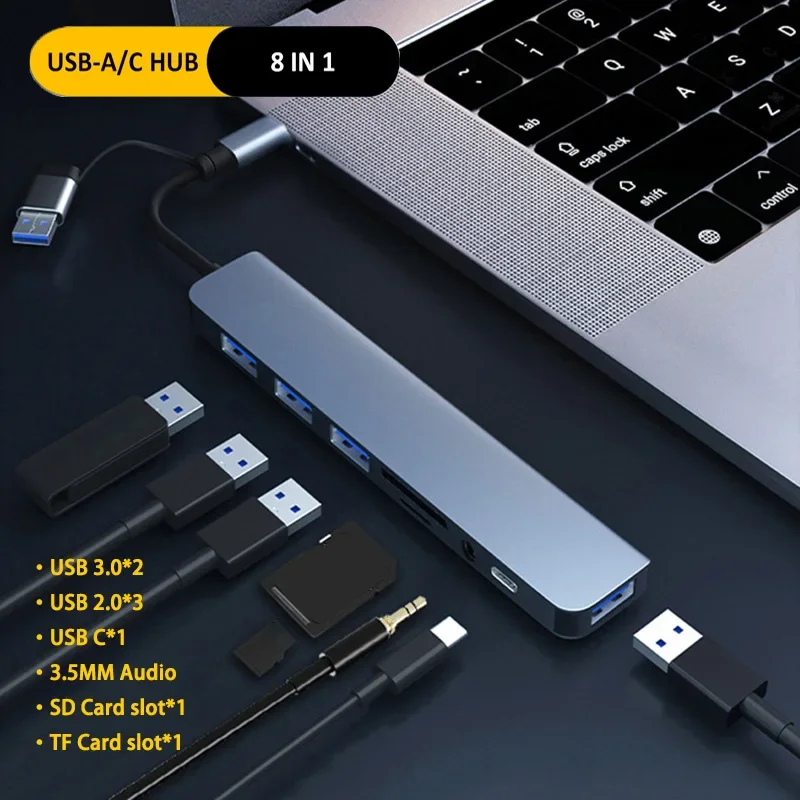 

USB 8 in 1 HUB 3.0 USB C HUB Dock Station High Speed Transmission USB Splitter Type C To USB OTG Adapter Computer Accessories