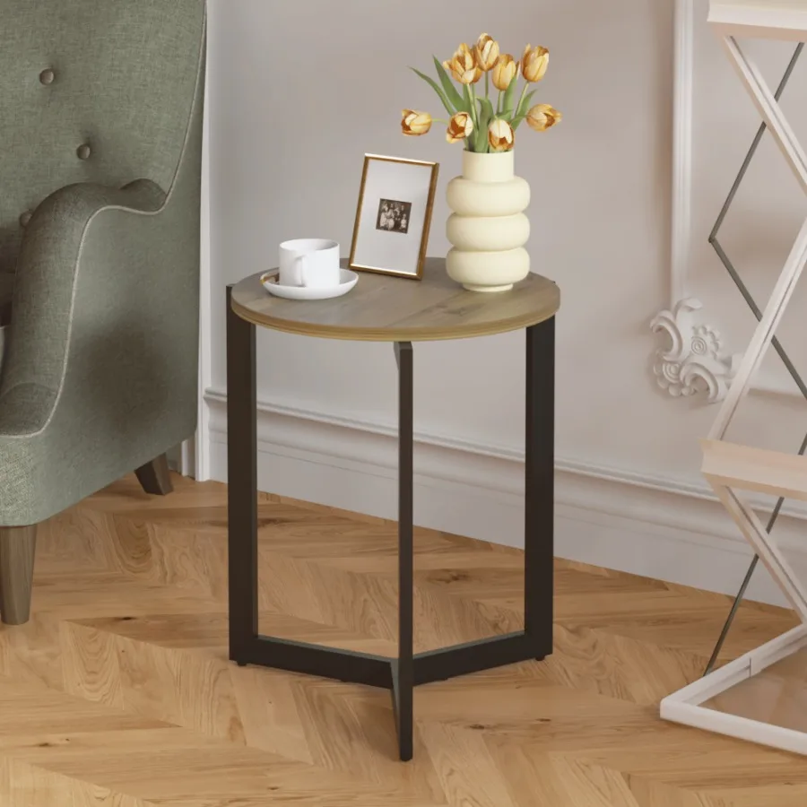 

19.68H Round Side Table Round Accent End Table with Sturdy Metal Frame Round Nightstand for Living Room Bedroom Balcony Office