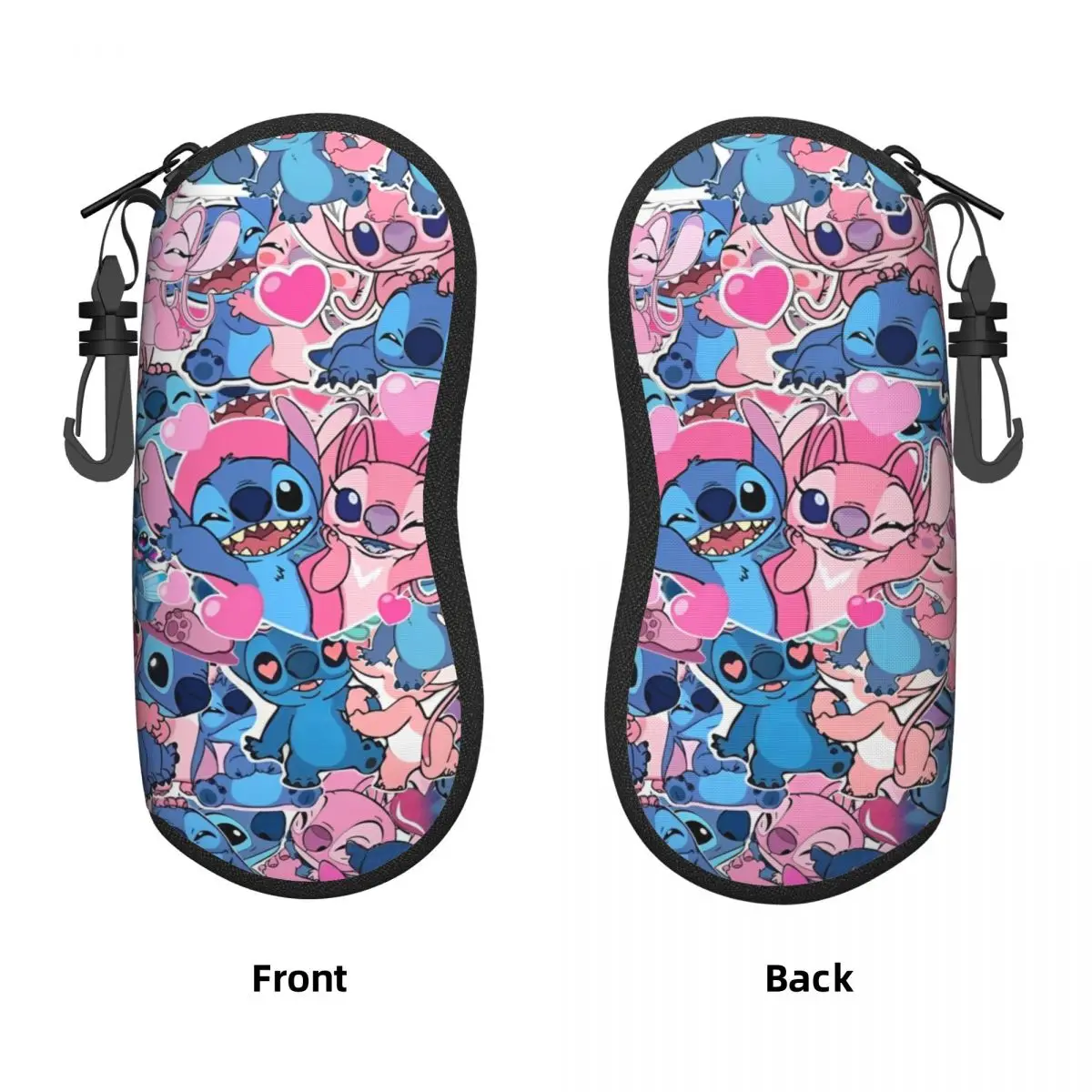 Kawaii Stitch And Angel Glasses Case Cartoon Comic Zipper Sunglasses Pouch Retro Travel Glasses Box Male Female Eyewear Storage